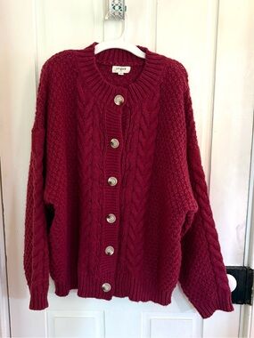Umgee Women’s Burgundy Cable Knit Button-Up Cardigan Size M